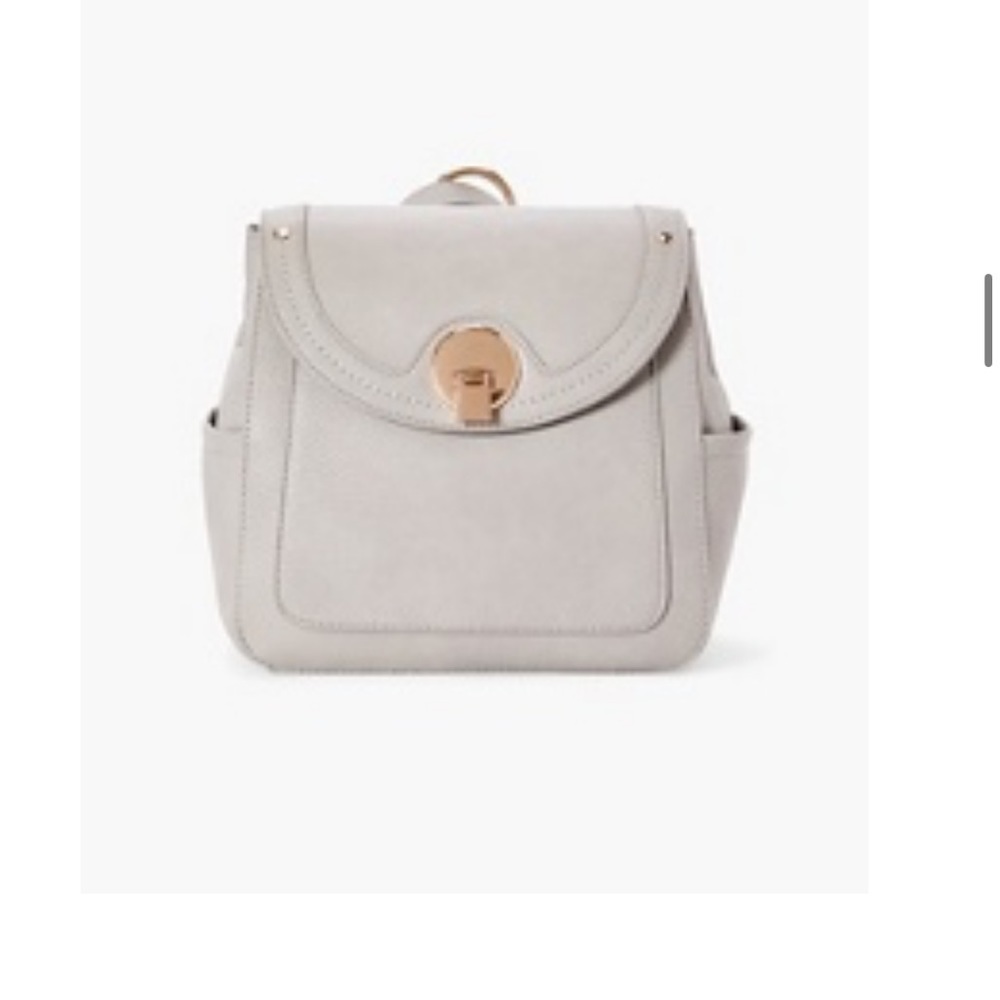 JUSTFAB Grey Circle Flap Backpack with gold buckle‎